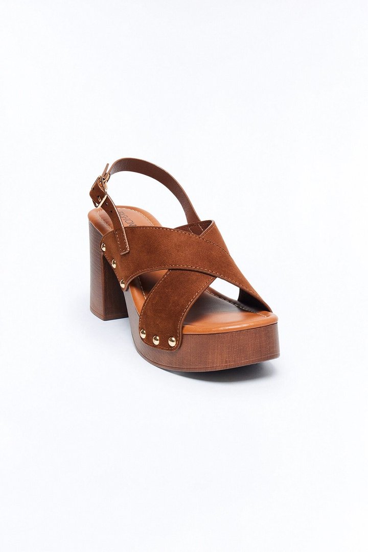 Adva Wood Platform Slingback Heels - Tan