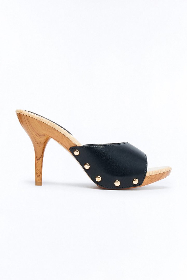 Rigby Studded Wood Heels - Black