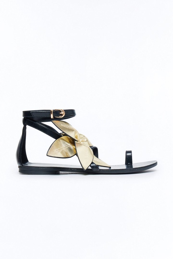Goldie Flower Toe Ring Sandals - Black