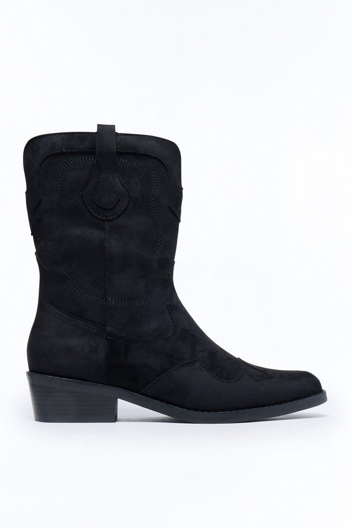 Western Faux Suede Pull On Cowboy Boots - Black