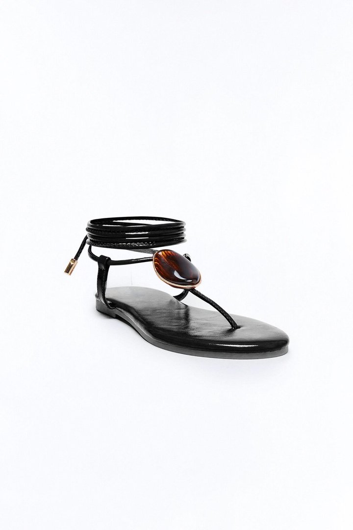 Vlaire Stone Wrap Up Sandals - Black
