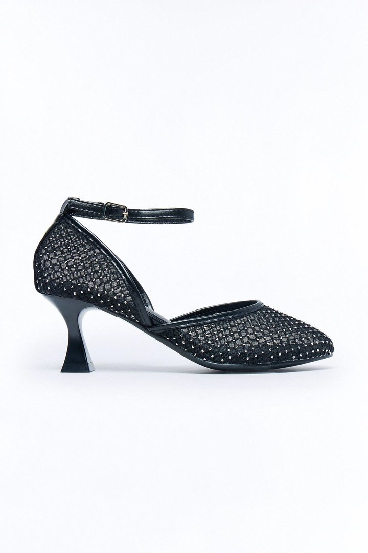 Barela Rhinestone Mesh Kitten Heel Pumps - Black
