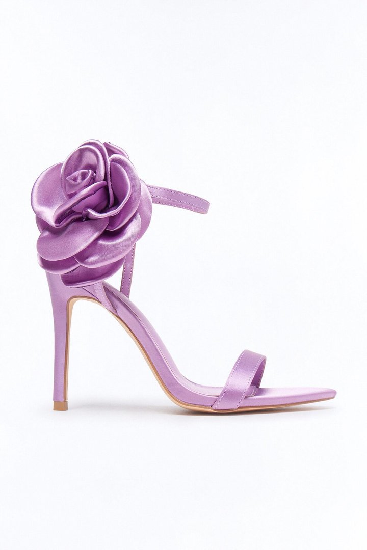 Kesia Satin Flower Stiletto Heels - Purple