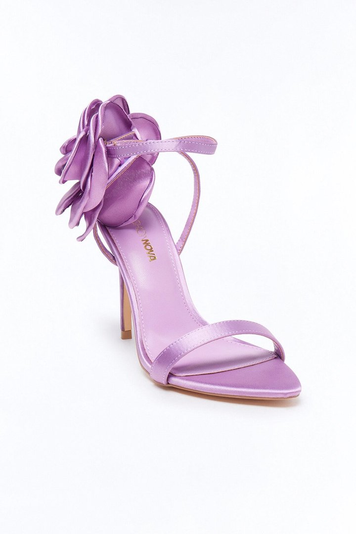 Kesia Satin Flower Stiletto Heels - Purple