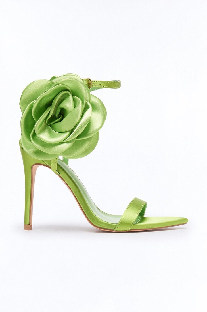 Kesia Satin Flower Stiletto Heels - Lime