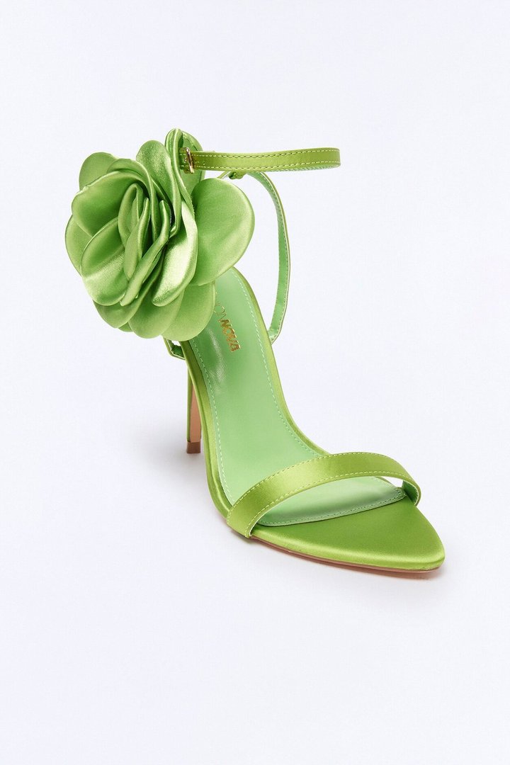 Kesia Satin Flower Stiletto Heels - Lime