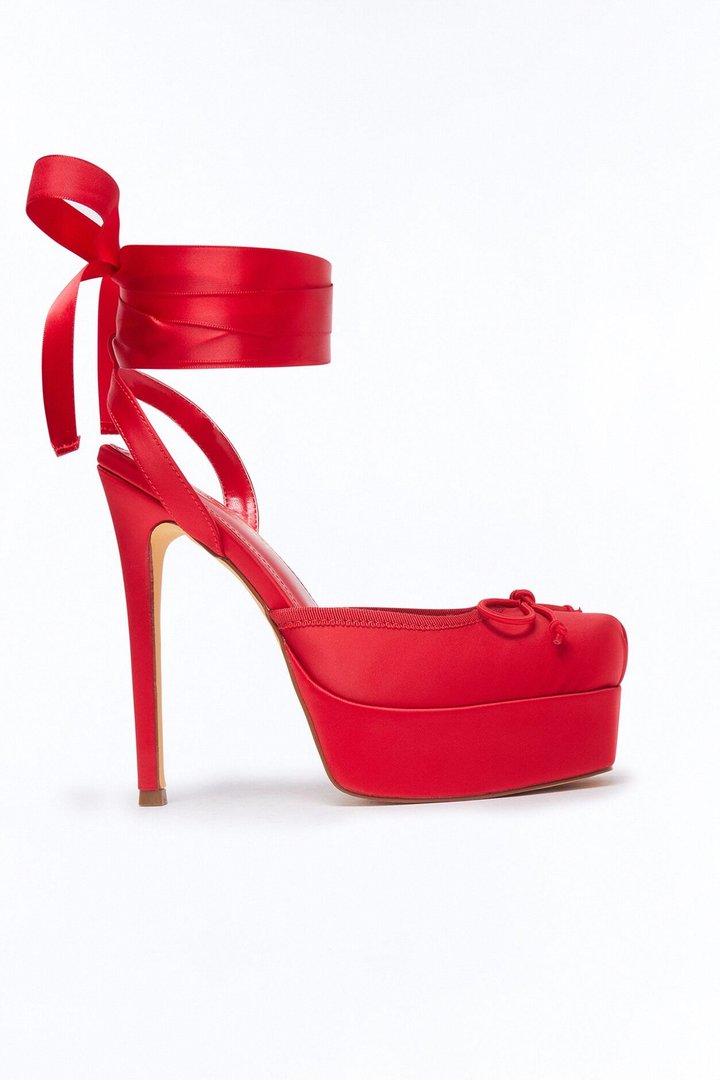 Lyrical Ballet Wrap Up Platform Pumps - Red