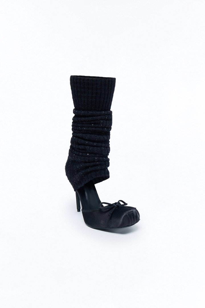 Honora Leg Warmer Satin Ballet Pumps - Black