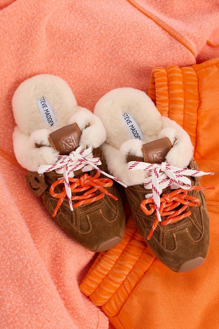 Steve Madden Aziel Faux Fur Suede Slip On Sneakers - Chestnut