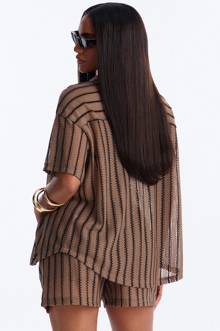 Azura Striped Crochet Short Set - Brown