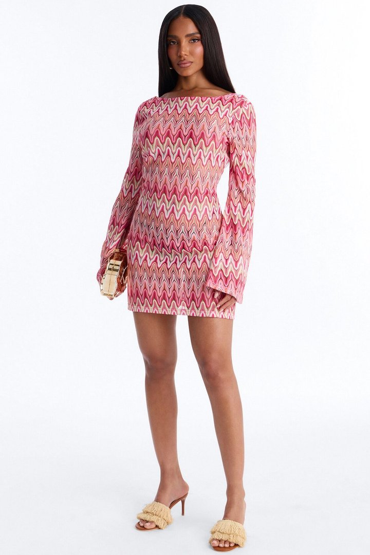 Endless Summer Backless Crochet Mini Dress - Pink/combo