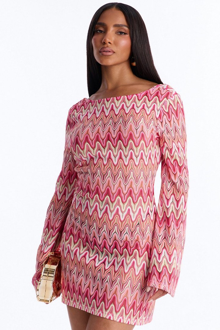 Endless Summer Backless Crochet Mini Dress - Pink/combo