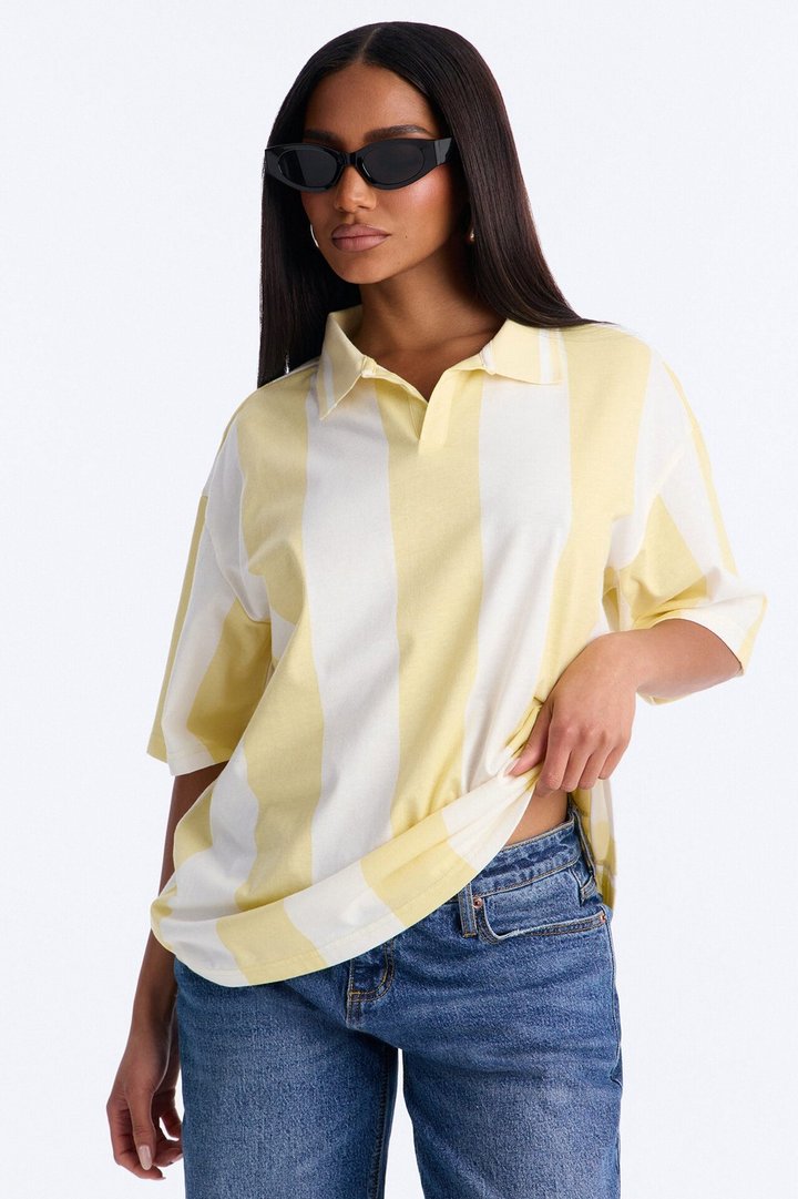 Varsity Crush Striped Short Sleeve Top - Yellow/combo