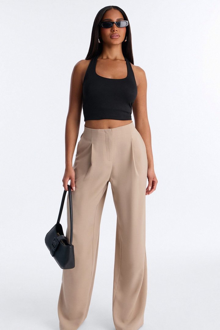 Zamara High Rise Clean Waistband Trouser Pant 33″ - Taupe