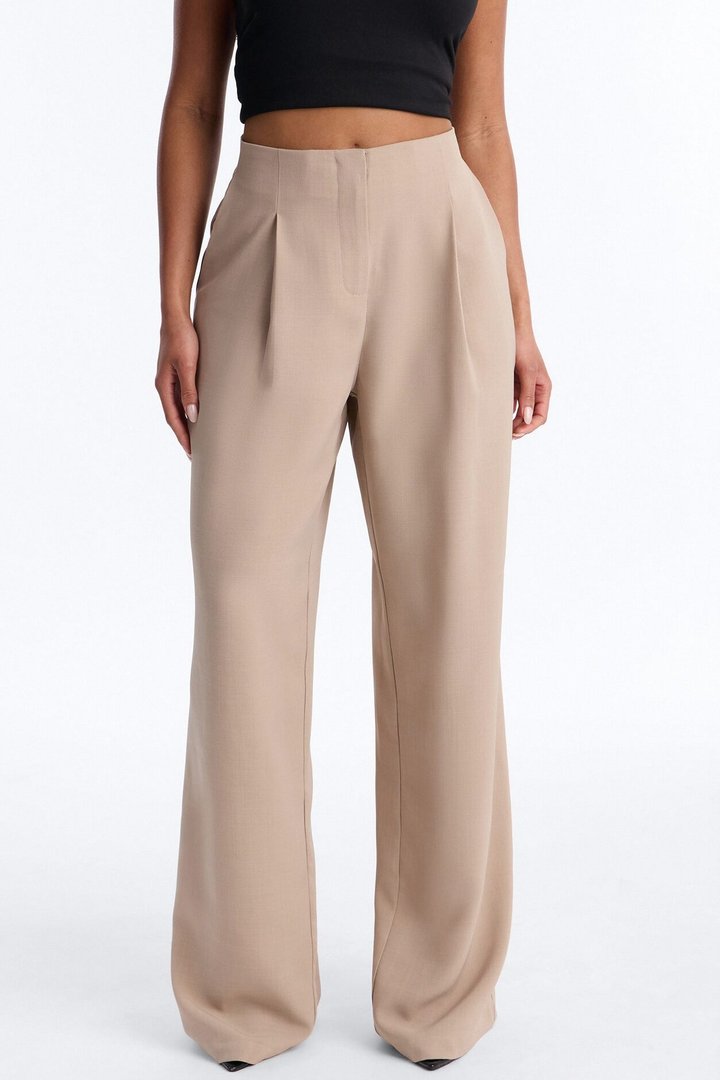 Zamara High Rise Clean Waistband Trouser Pant 33″ - Taupe