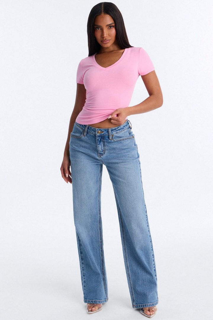 Darlene Basic V Neck Top - Pink