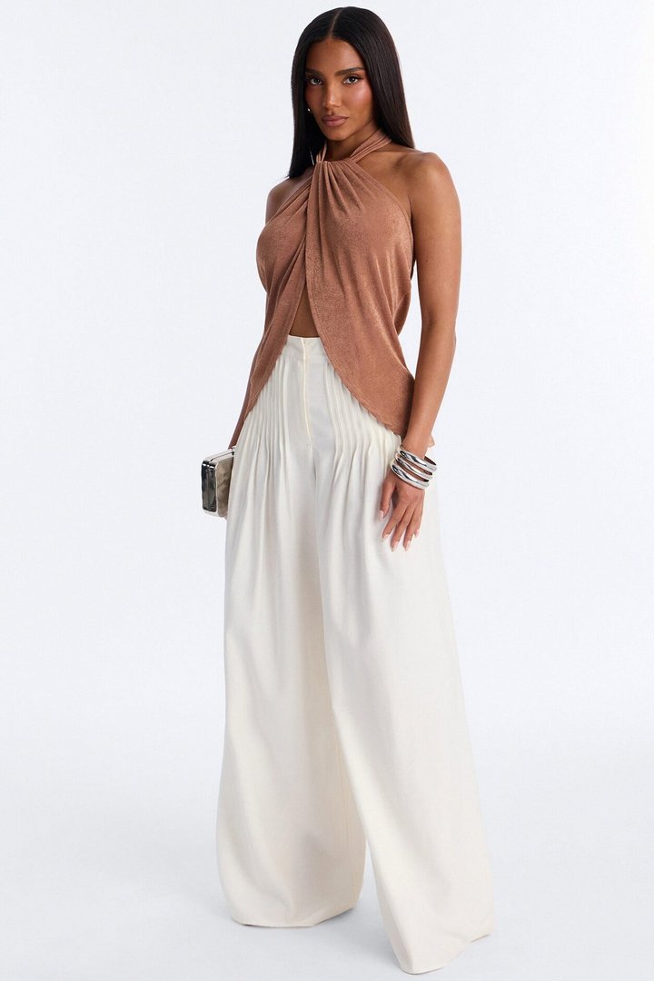 Your Desire Ruched Halter Flyaway Top - Mocha
