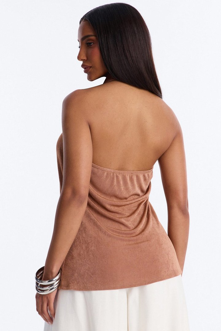 Your Desire Ruched Halter Flyaway Top - Mocha