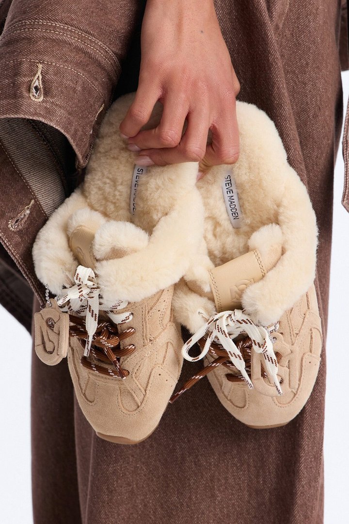 Steve Madden Aziel Faux Fur Suede Slip On Sneakers - Natural