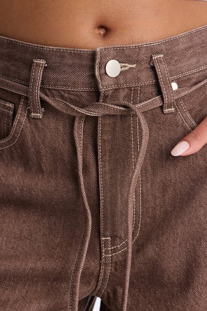 Give Me Attention Tie Waist Jeans - Brown