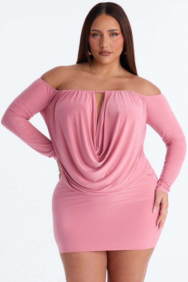 For The Plot Off Shoulder Mini Dress - Mauve