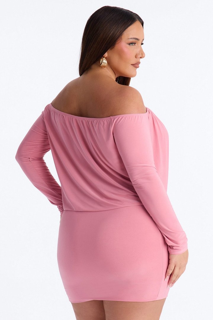For The Plot Off Shoulder Mini Dress - Mauve