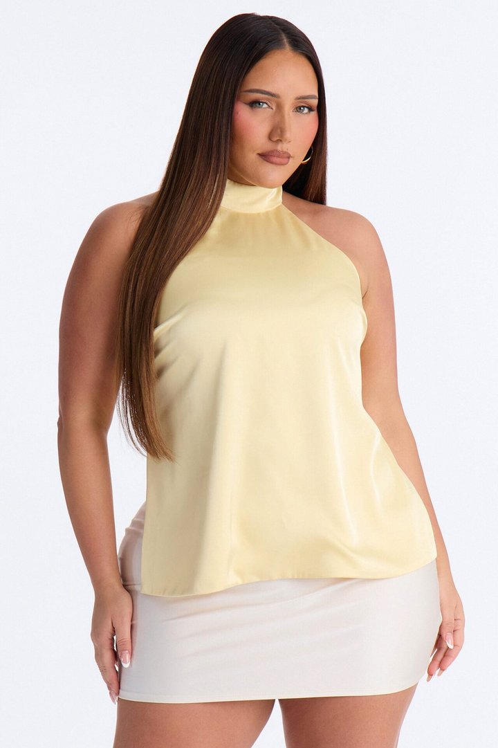 Modern Girl Belted Nylon Halter Top - Butter Yellow