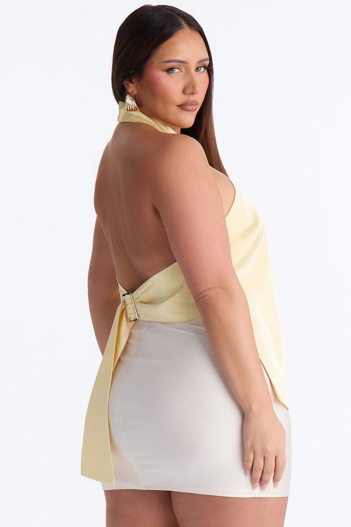 Modern Girl Belted Nylon Halter Top - Butter Yellow