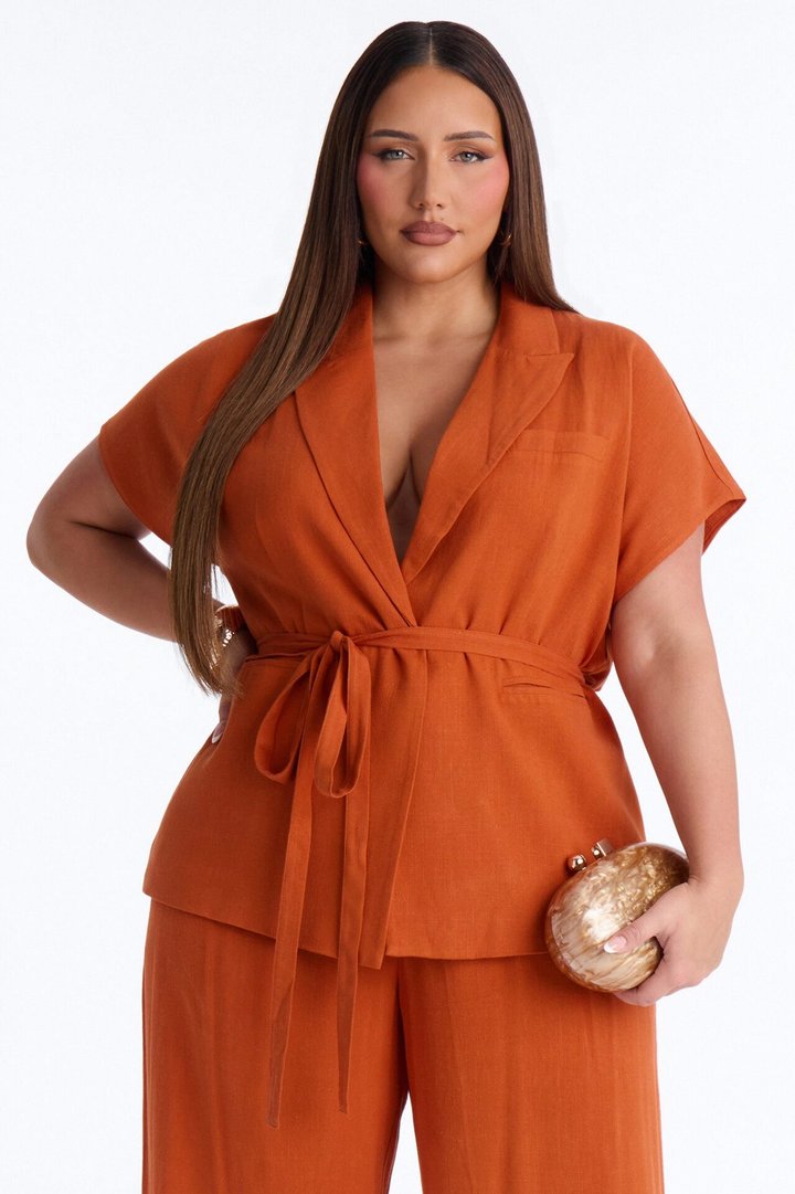 Vanna Linen Tie Waist Pant Set - Rust