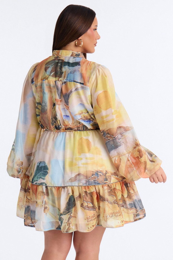 Walks Through Rome Chiffon Mini Dress - Yellow/combo