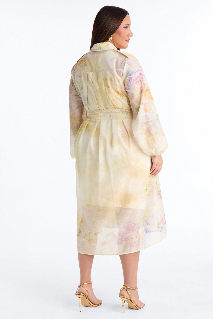 Ilaria Belted Floral Midi Dress - Yellow/combo