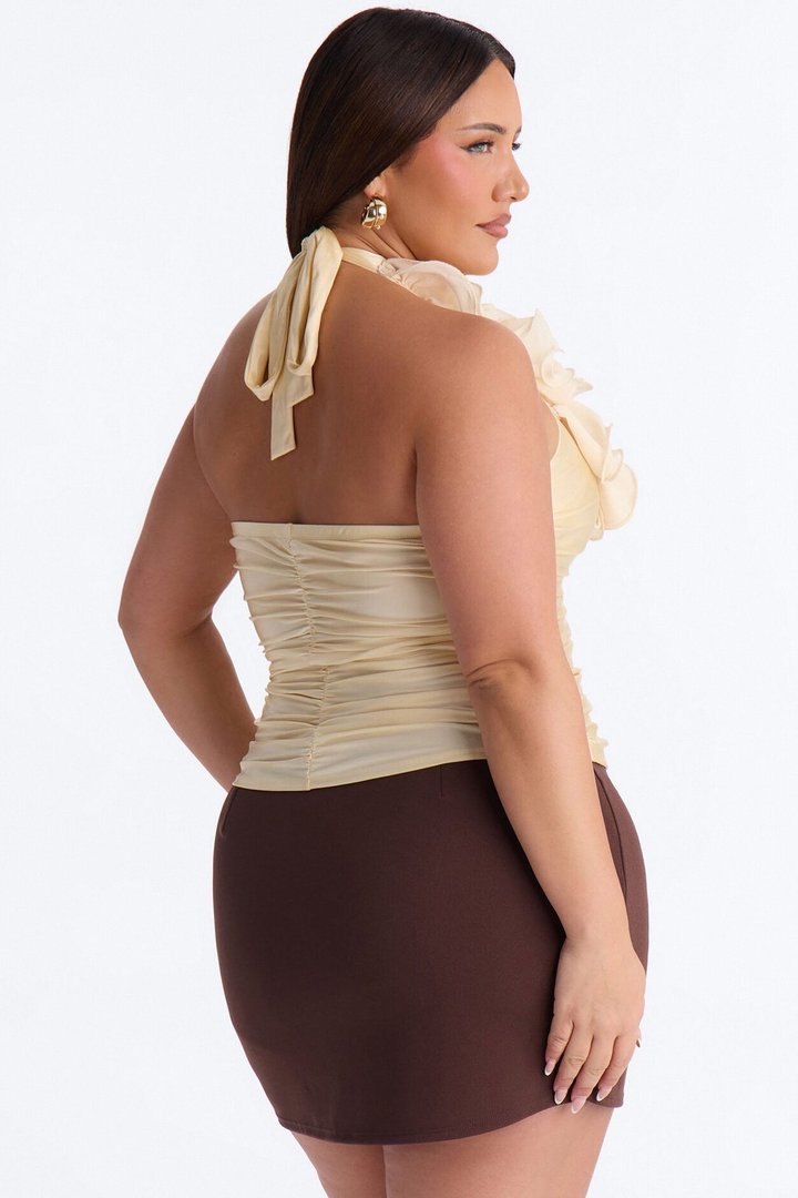 Just Darling Ruched Ruffle Halter Top - Butter Yellow