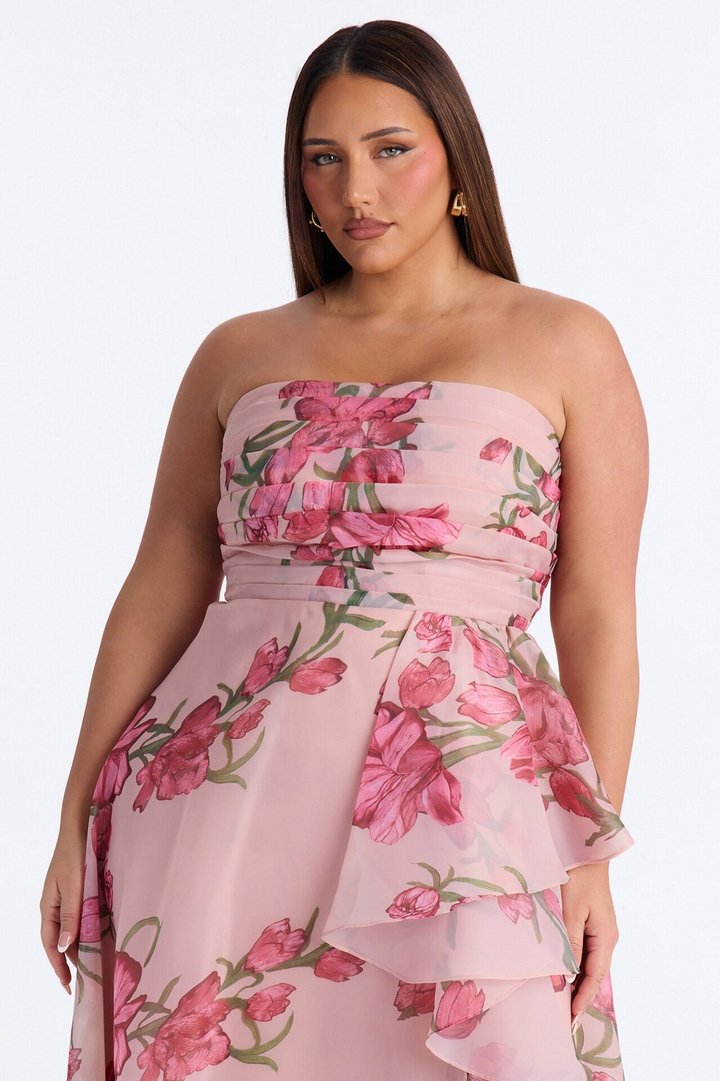 Kinsley Ruffle Floral Gown - Pink