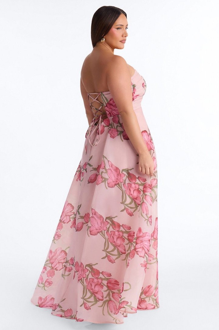 Kinsley Ruffle Floral Gown - Pink