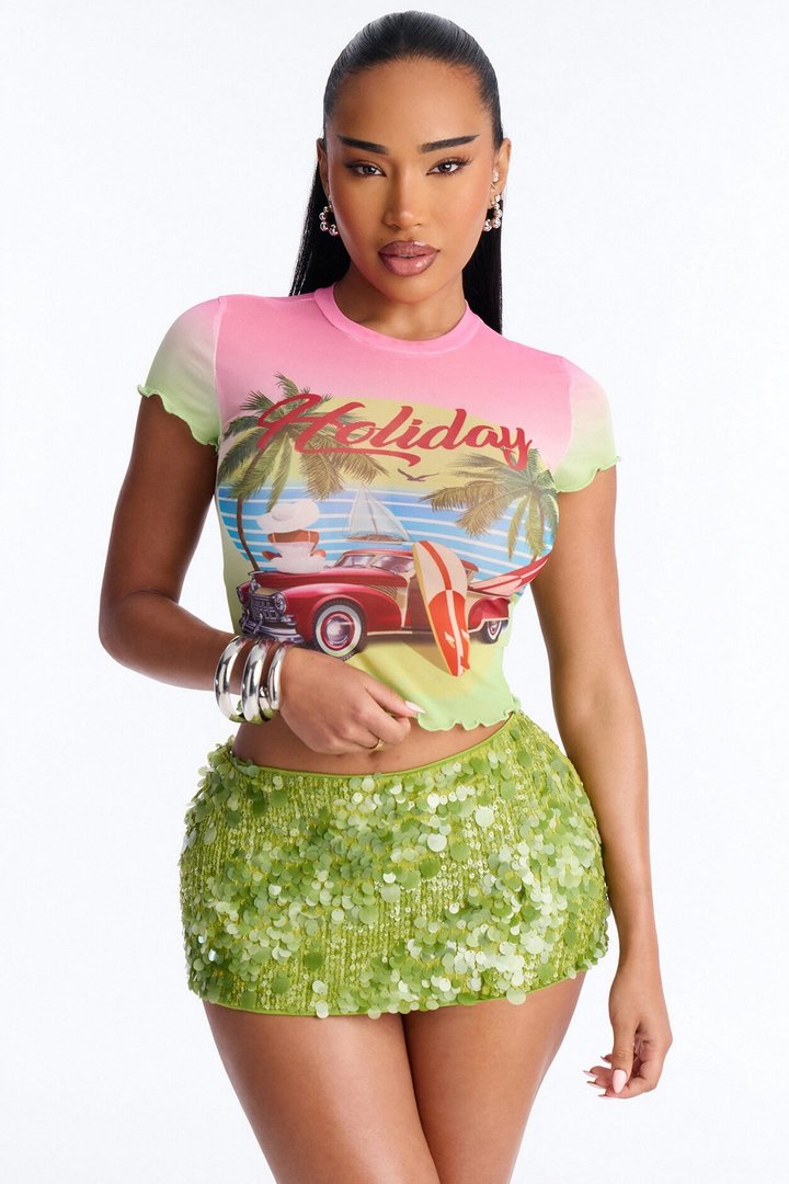 Cuba Havana Mesh Baby Tee - Pink/combo