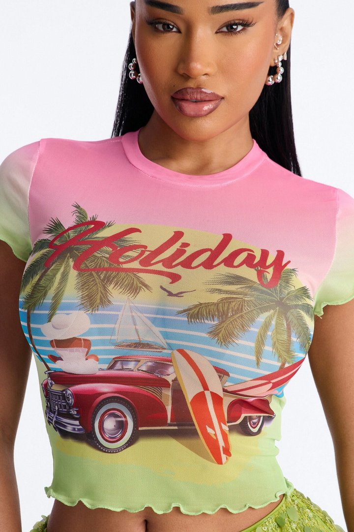 Cuba Havana Mesh Baby Tee - Pink/combo