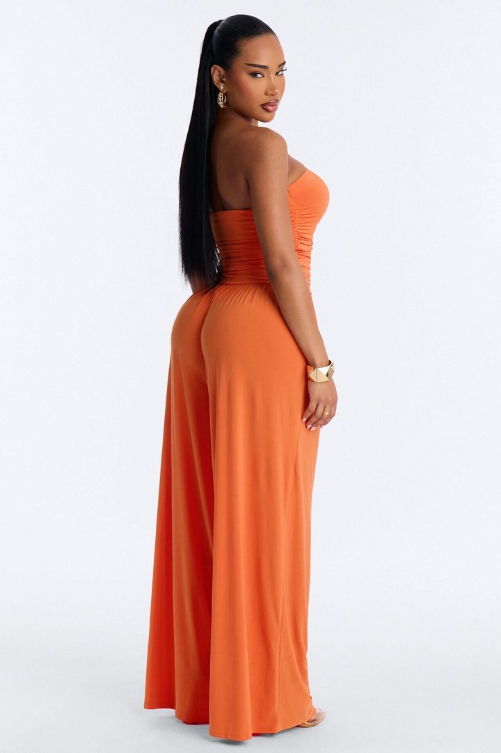 Cierra Ruched Strapless Jumpsuit - Orange