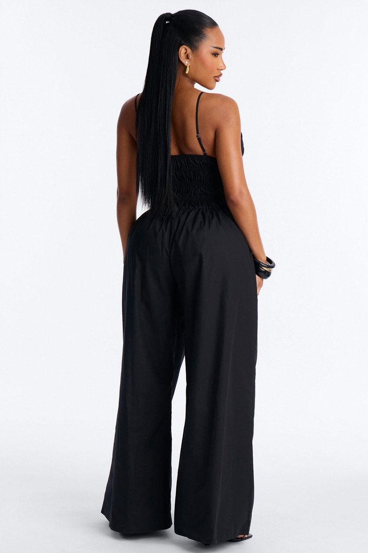 Vacation Muse Beaded Wide Leg Jumpsuit - Black