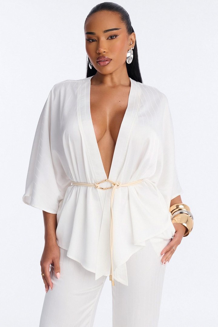 Draped In Elegance Satin 3 Piece Pant Set - Ivory