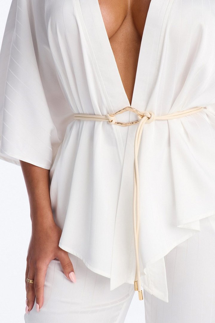 Draped In Elegance Satin 3 Piece Pant Set - Ivory