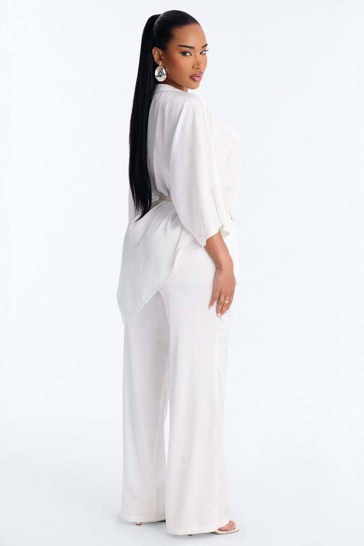 Draped In Elegance Satin 3 Piece Pant Set - Ivory