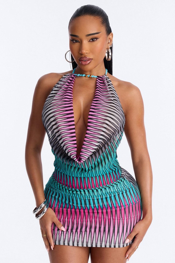 Jana Striped Ombre Crochet Mini Dress - Pink/combo