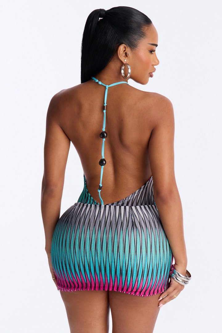 Jana Striped Ombre Crochet Mini Dress - Pink/combo