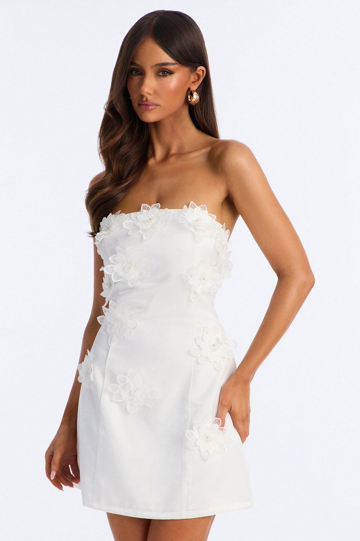 Liliane Strapless Satin Mini Dress - White