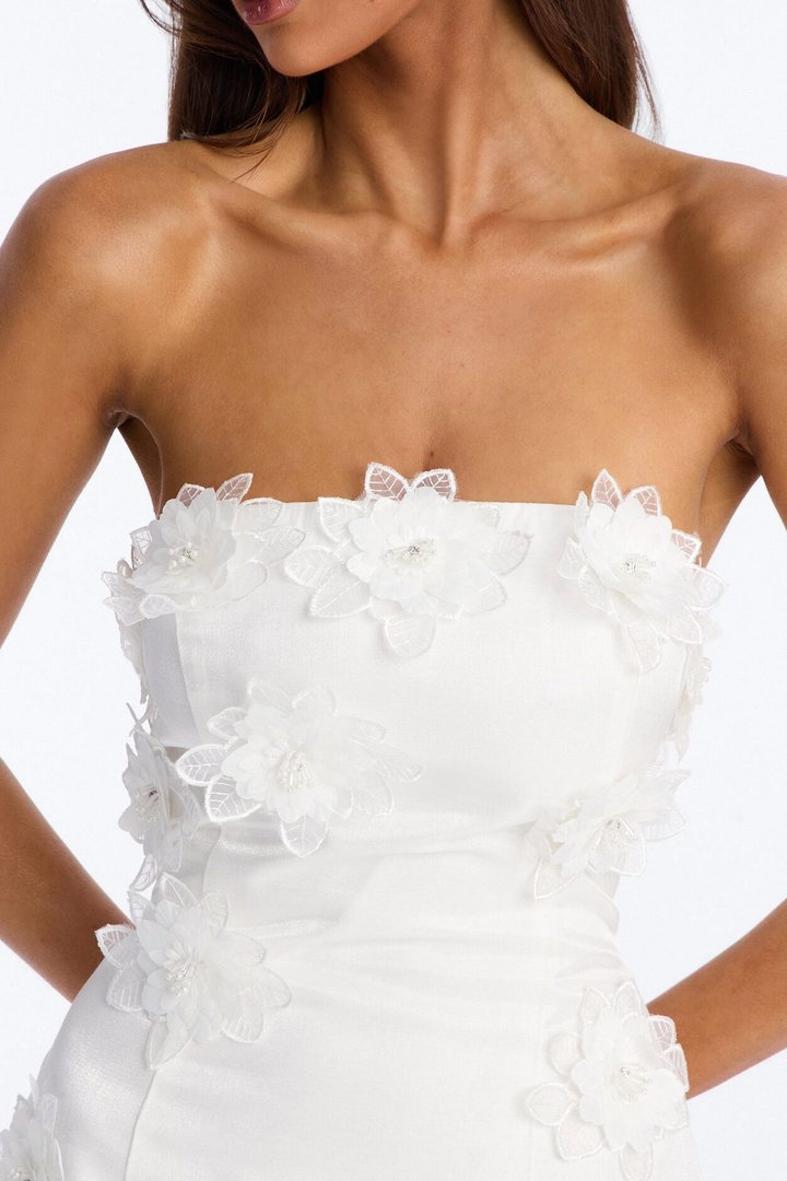 Liliane Strapless Satin Mini Dress - White