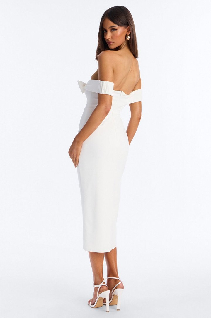 Anabella Off Shoulder Bow Midi Dress - White
