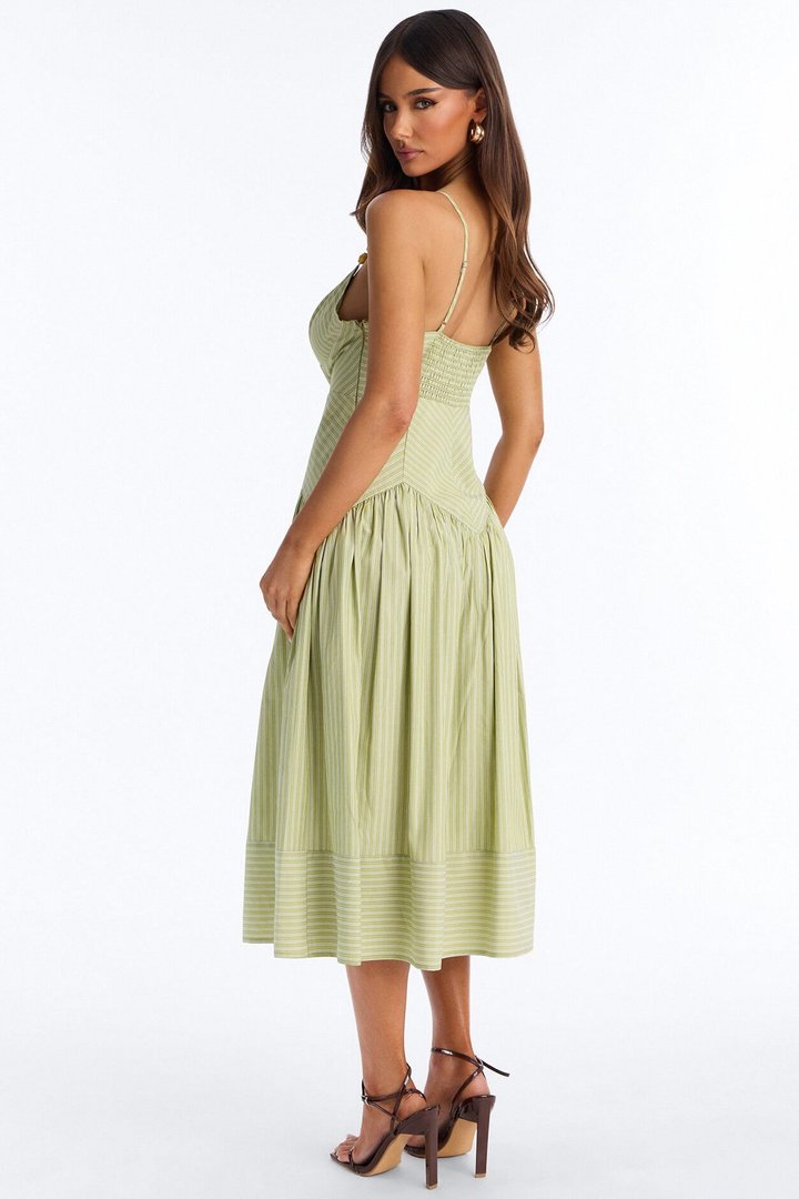 Harmony Striped Midi Dress - Sage