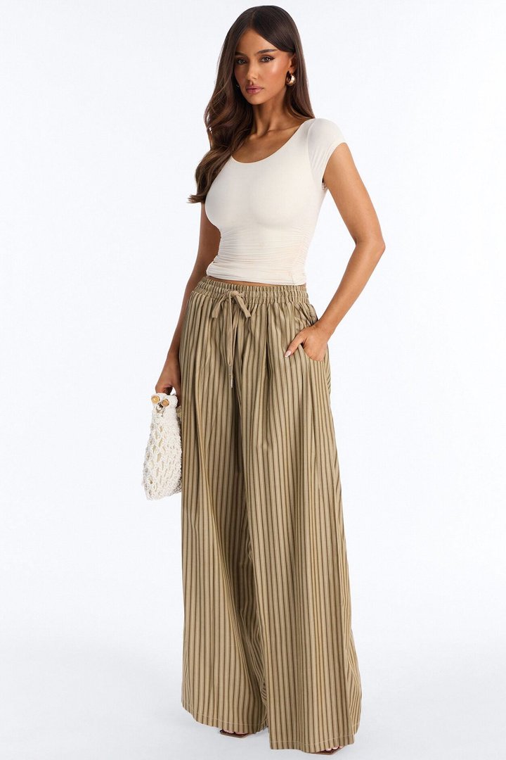 Timothy Striped Wide Leg Pant - Olive/combo