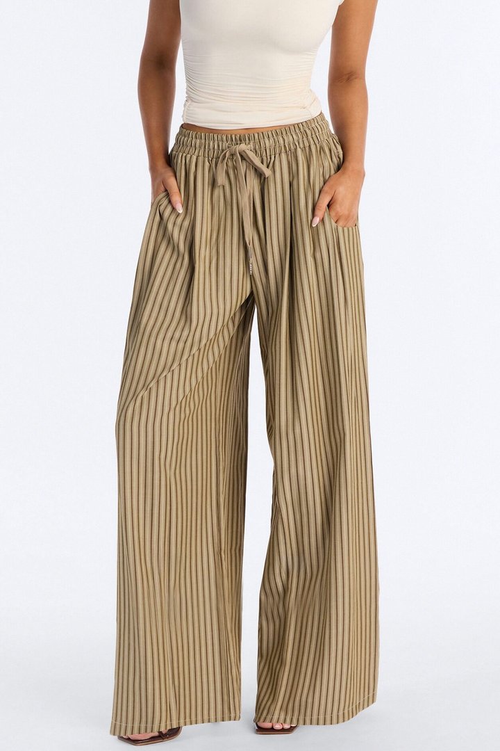 Timothy Striped Wide Leg Pant - Olive/combo