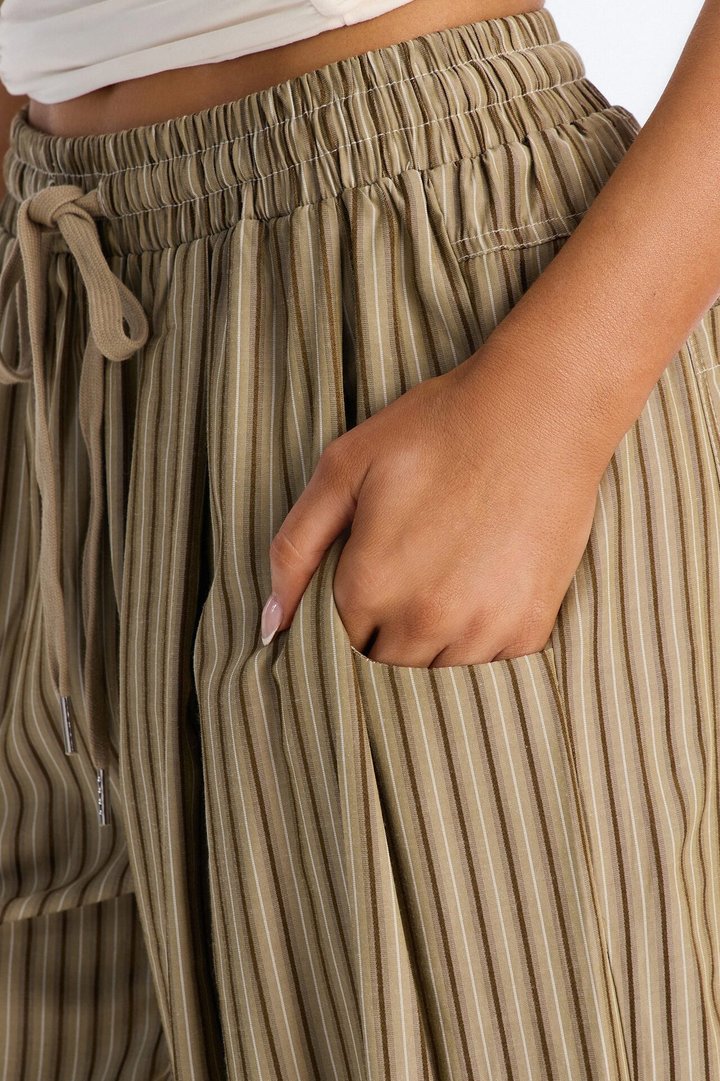 Timothy Striped Wide Leg Pant - Olive/combo